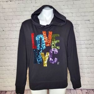 NY & Co Love NYC Sequined Hoodie Black Size M SOHO Street